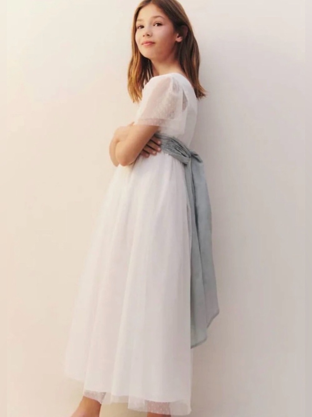 Mango MNG White Emma Dress Blue Sash Size 11 #flowergirl #wedding #formal